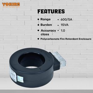 Transformateur de courant YOKINS 600/5A, CT 600A pour ampèremètre, CT rond en polycarbonate RT58 avec bornes et capuchon de protection - Product Image 5
