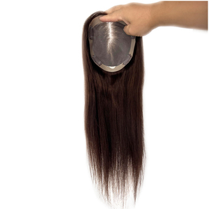 本物の人間の髪のシルクトッパー3 #-レースベース5X5インチシルクベースファインバージンナチュラルヘアトゥーピー女性用シルクトップヘア - Product Image 3