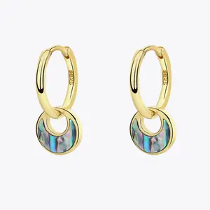 Gioielli personalizzati da donna di alta qualità ovali in Abalone conchiglie pendenti orecchini a cerchio 925 gioielli in argento Sterling