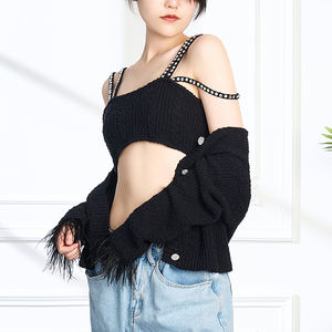 GOTS GRS BCI เสื้อกล้ามสตรีสีดำแท้เสื้อสายเดี่ยวผ้าฝ้ายถักลายเพชรสำหรับฤดูร้อนเสื้อชั้นในสตรี - Product Image 2