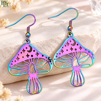 Boucles d'oreilles pendantes en acier inoxydable, motif champignon arc-en-ciel, étoile et lune ajourées irisées, pour femme, bijoux ciel nocturne
