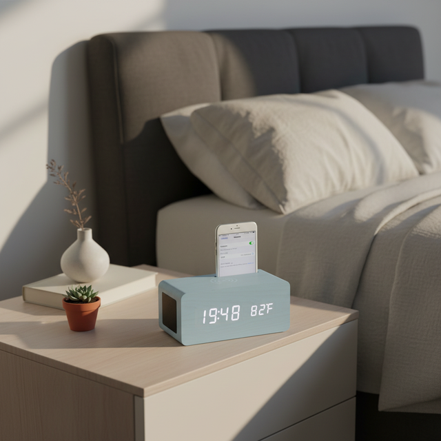 Multifunction Home Decor Wooden Clock Speaker DC Power LED Alarm Clock Wireless Phone Charger Bluetooth Electronic Calendars
