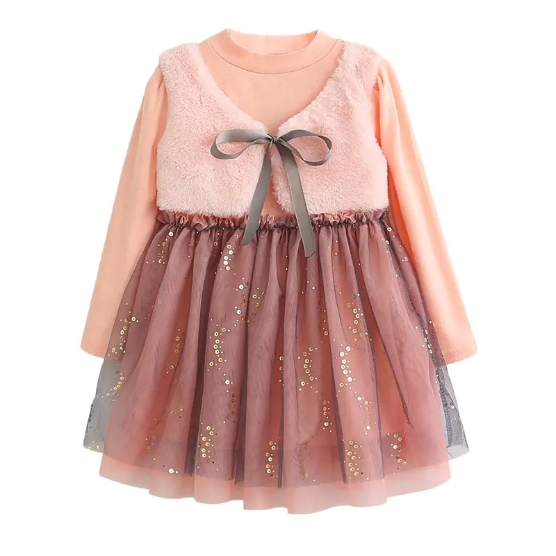 Hot Selling New Fashion Baby Girls Clothes Dress with Vest Baby Girls Long-Sleeved T-shirt Yarn Dress