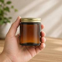 Pot en verre givré brun à parois droites, vide et personnalisable, de 2oz, 4oz, 5oz, 6oz, 8oz, 16oz, avec couvercle noir mat, pour le stockage d'aliments, de miel et de bonbons