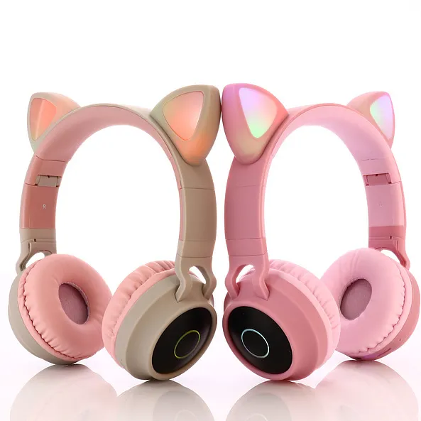 Hermosa LED inalámbrico oreja de gato auriculares diente azul auriculares para adolescentes niños con micrófono
