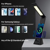 Table d'étude pliable lampes de bureau LED avec chargeur sans fil veilleuse réveil numérique pour chambre lampe de lecture LED