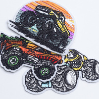 Patch brodé personnalisé Monster Truck en gros, thermocollant ou à coudre, pour veste, sac à dos, chapeau, vêtements