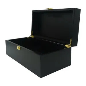 Wholesale Chinese Liquor Box Black Lacquer Luxury Gift Box Wooden Packaging Wine Box With Hinged Lid