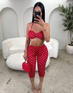 Novo Conjunto de Calças em Tamanho Plus para Mulheres, Conjunto de 2 Peças com Estampa de Poá, Top Halter Sexy e Calças - Product Image 5