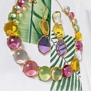 Nuevo Collar de Gargantilla de Resina Transparente <span class=keywords><strong>Multicolor</strong></span> ZA para Mujer, Collar Grande de Metal Chapado en Oro, Juego de Aretes de Acrílico - Product Image 2