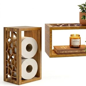 Wooden <b>Wall</b> <b>Mounted</b> Storage Rack 2 Piece Set Minimalist Hollow <b>Shelf</b> For Living Room Bedroom Display And Organization - Product Image 2