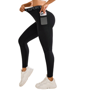 FLW High-Waisted Women's Workout <b>Leggings</b> Spandex/Nylon Solid Pattern Yoga with <b>Pockets</b> Seamless Tummy Control - Product Image 1