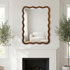 Black Walnut Color 30x40 Wavy <b>Rectangle</b> Solid Wood Frame <b>Mirror</b> <b>For</b> Bedroom Bathroom Living Room Entryway - Product Image 1