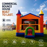 Castillo Inflable Clásico Colorido, Casa de Brinco Inflable Multicolor con Paredes de Seguridad de Malla para Alquiler en Fiestas de Cumpleaños
