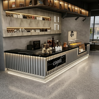 Comptoirs de bar à café/thé boba/boissons pour centres commerciaux, équipés d'éclairage LED durable, personnalisables, écologiques, en acier inoxydable et en bois