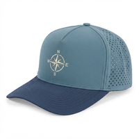 Casquette de baseball personnalisée bicolore en corde, 5 panneaux, perforations laser bleues, visière incurvée, broderie, pour sports de plein air