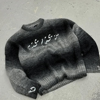 Pull en maille pour homme à manches longues, doux, personnalisé, streetwear, rayé, logo imprimé à l'écran, tricot court, maille en mohair douce, manches côtelées