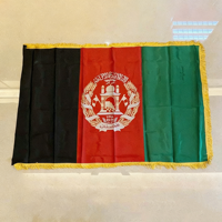 Drapeau afghan de haute qualité 3x5 pieds en satin de bonne qualité avec franges, drapeaux d'Afghanistan en polyester