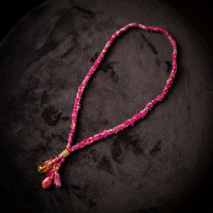 Sstringz Fuchsia Pink <b>Braided</b> Fabric Necklace with Crystal Drop Charms, Gold Accent Detail and Handmade Boho Fashion Jewelry - Product Image 4