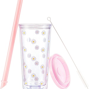 24oz 750ml BPA Free Custom Plastic Tumbler Bubble Tea Bottle <b>Reusable</b> Smoothie <b>Cup</b> <b>with</b> Straw - Product Image 1