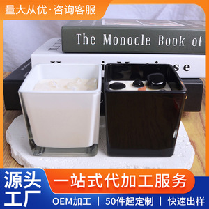 <b>Square</b> Glass Scented <b>Candle</b> Black White Home Decor Soybean Mixed Wax 1 Wick Machine Made - Product Image 5