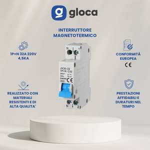 Interruptor Automático Gloca JX30 1P+N C32 32A 240V 50Hz Montaje DIN Carcasa de Plástico - Product Image 4