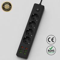 Regleta de Enchufes Europea de 5 Vías Personalizada por Fabricantes Chinos, 3 Puertos USB, 2 Puertos Tipo C, 2500W, Protección Contra Sobrecarga