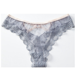 String en dentelle transparente sans couture pour femme, taille basse, imprimé uni, brodé, en maille tricotée Spandex/Nylon, tailles S-XL - Product Image 3