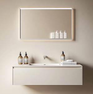 Nouvelle armoire de salle de bain murale intelligente blanche avec miroir et lavabo intégré - Product Image 1