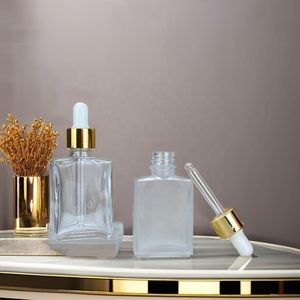 Luxury Frosted <b>clear</b> Rectangle Body Oil Bottle Serum Transparent Glass Dropper Bottle 15ml 30ml 50ml 100ml with Dropper - Product Image 1