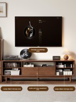 Meuble TV en bois massif avec portes en verre, console multimédia à profil bas de 24 pouces pour petit salon, rangement anti-poussière DSG057