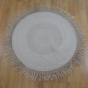 Alfombra Redonda Trenzada de <span class=keywords><strong>Dos</strong></span> Lados, Tejido Plano, de <span class=keywords><strong>Lana</strong></span>, <span class=keywords><strong>con</strong></span> Borlas, Venta al Por Mayor - Product Image 1