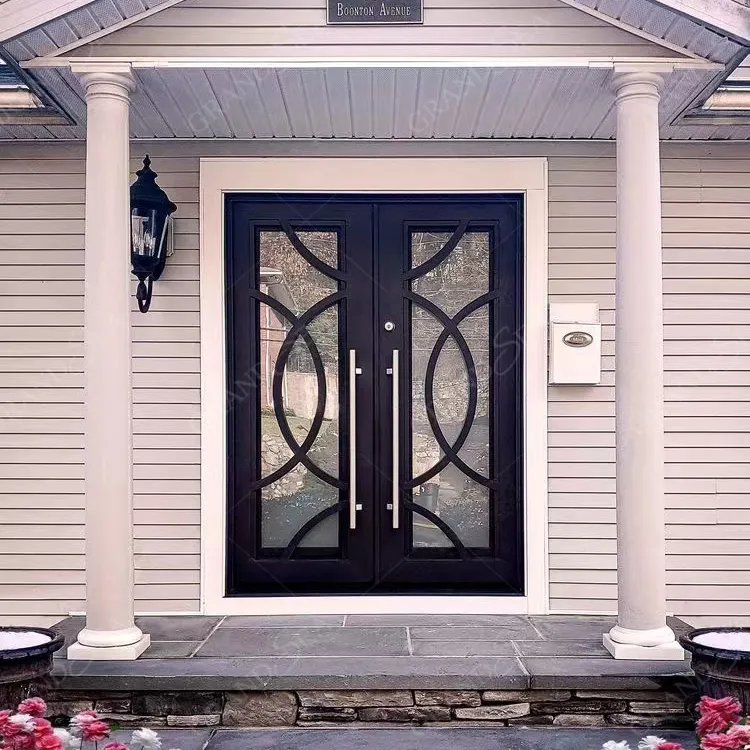 Кованые железные двойные входные двери в современном стиле, наружные главные входные металлические безопасные двери, железный гриль, двойные входные двери