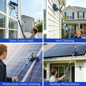 Brosse de <span class=keywords><strong>nettoyage</strong></span> télescopique en aluminium à alimentation en eau avec distributeur de savon pour vitres et panneaux solaires – Offre spéciale - Product Image 2