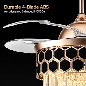 Modern K9 Crystal Ceiling Fan with <b>Light</b> 48 Inch Quiet Reversible DC Motor 6 Speeds Timer Indoor Fan - Product Image 4