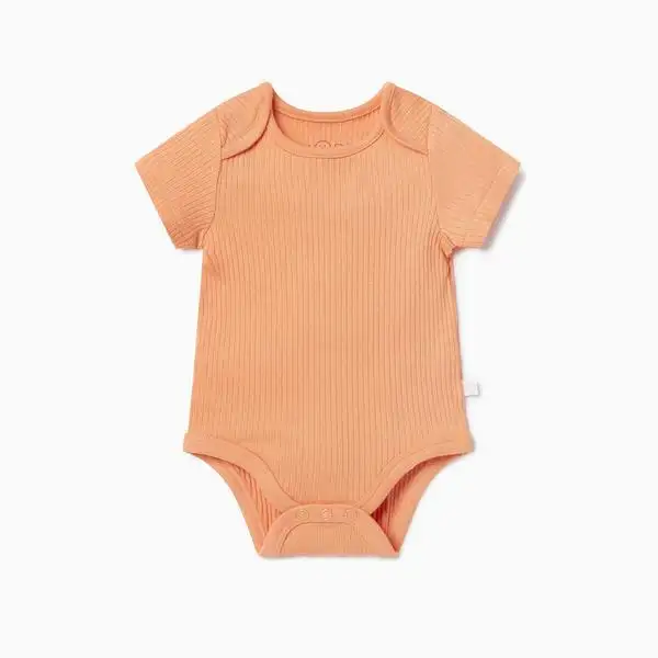 OEM Baby Romper 95% Bamboo 5% Spandex Soft Breathable Short Sleeve Ribbed Baby Onesie