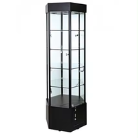 KEWAY Grosir Kustom Etalase Menara Heksagonal Berlampu Etalase Kaca Temper