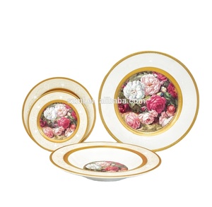 2020 New Bone China 16 Chiếc Đĩa Vàng Nổi Bộ Gốm Hoa Hồng Sang Trọng Bằng Sứ Với Bộ Đồ Ăn Hoa Uzbekistan - Product Image 1