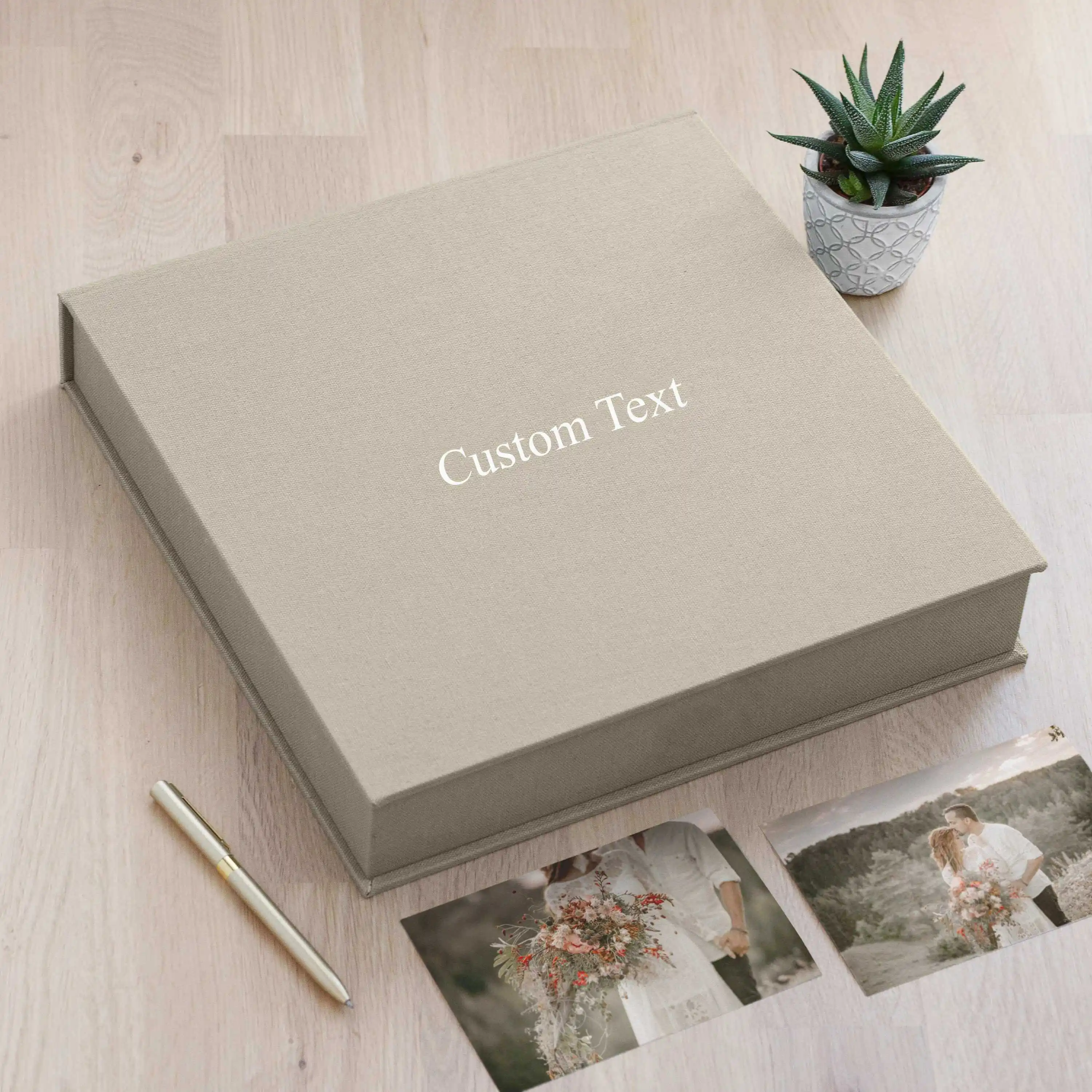Boîte à scrapbooking de taille personnalisée boîte à cadeau en lin pour photo de mariage boîte d'emballage en carton rigide à fermeture magnétique