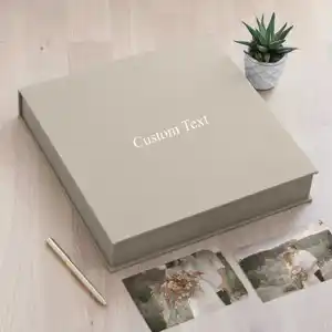 Custom Size Scrapbook Box Linen Wedding Photo Gift Box Packaging Magnet Closure Rigid Cardboard Box