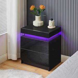 <span class=keywords><strong>Table</strong></span> de chevet blanche haute brillance, meuble de chambre à coucher en bois avec éclairage LED, <span class=keywords><strong>table</strong></span> d'appoint - Product Image 5