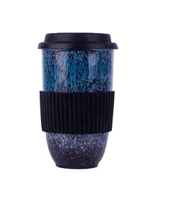 陶瓷咖啡杯旅行杯，带硅胶盖和套筒16盎司大型环保旅行咖啡杯便携式不倒翁可重复使用