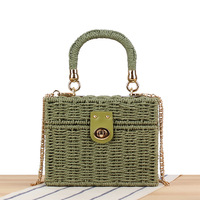 2025 gros décontracté double usage tissé paille rotin sac petite boîte carrée papier sac de plage avec robe Style