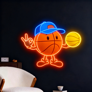 Décoration murale néon de basket-ball avec LED à intensité variable. Parfait pour la <span class=keywords><strong>chambre</strong></span> d'un garçon ou l'espace sportif. Un cadeau de basket-ball bleu <span class=keywords><strong>et</strong></span> rouge stylé. - Product Image 1