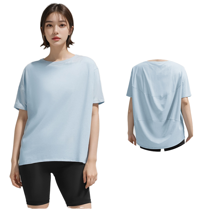 Women's Summer Comfortable Loose Yoga Top High-Elasticity Breathable Nylon Cool Sun-Proof Short-Sleeved Fitness Sports Wear