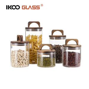 IKOO kitchen and pantry glass storage containers glass jar with acacia wood lid for cereals cookies candy oatmeal