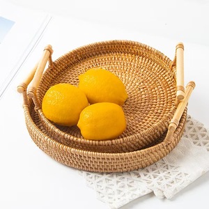 Rattan Round <b>Tray</b> With Handles For Fruit Bread Storage <b>Basket</b> 30cm - Product Image 1