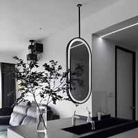 Miroir suspendu éclairé à 3 couleurs avec interrupteur tactile en acier inoxydable, design moderne résistant à l'eau pour la décoration d'hôtel