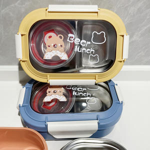 Sevimli 2 bölmeler Food in gıda konteyner paslanmaz çelik vakum yalıtımlı okul çocuklar termos Bento yemek kabı ile çorba kasesi - Product Image 2