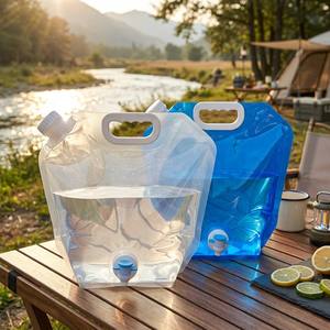Wholesale Food-grade Blue Transparent 5 Liters Mineral Water <b>Container</b> Bag Camping Collapsible Stand-Up Spout Pouch with Valve - Product Image 1